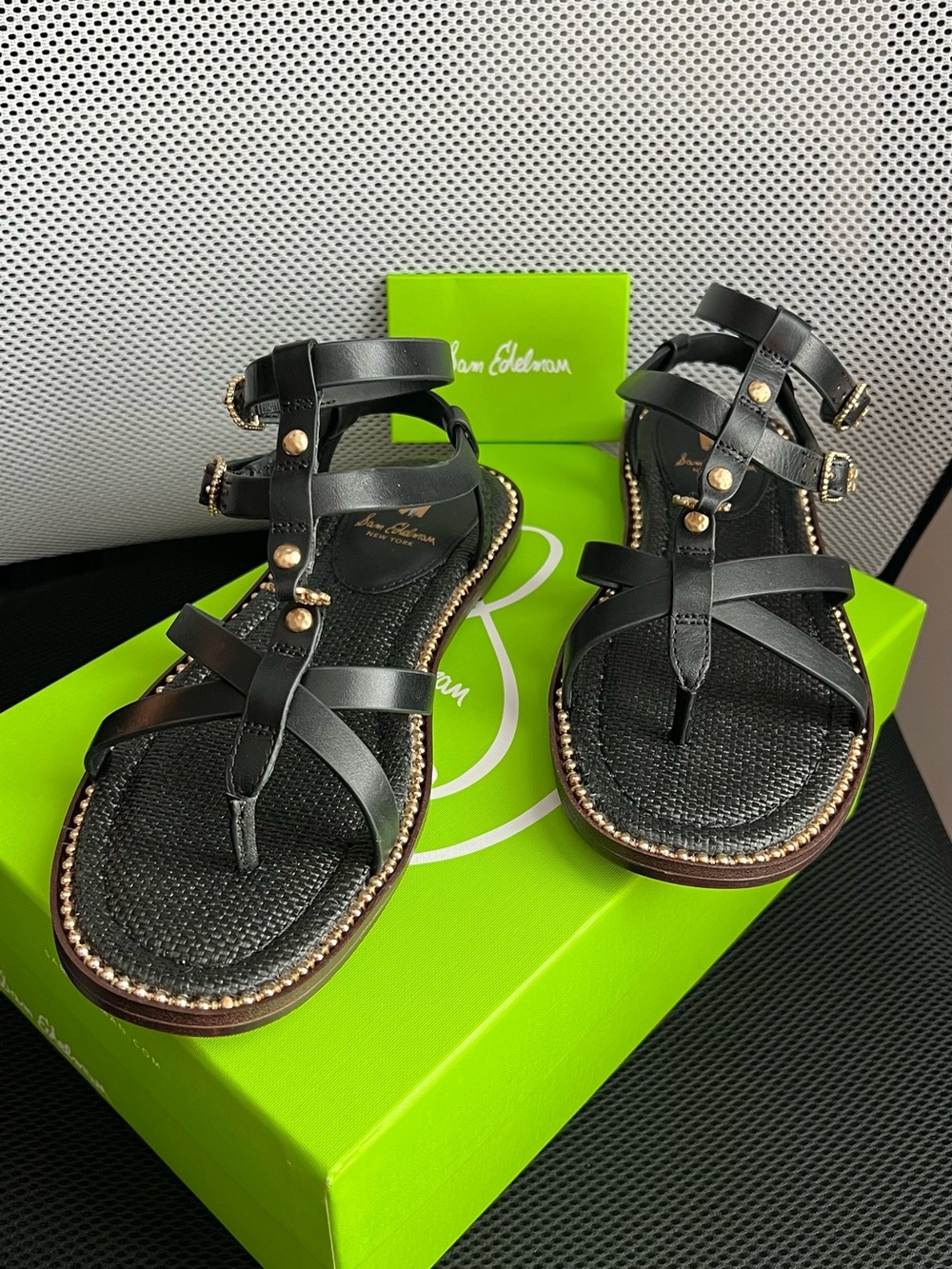 Sam Edelman Black Sandals with Gold Bead Trim 7.5 w/ 🗃️